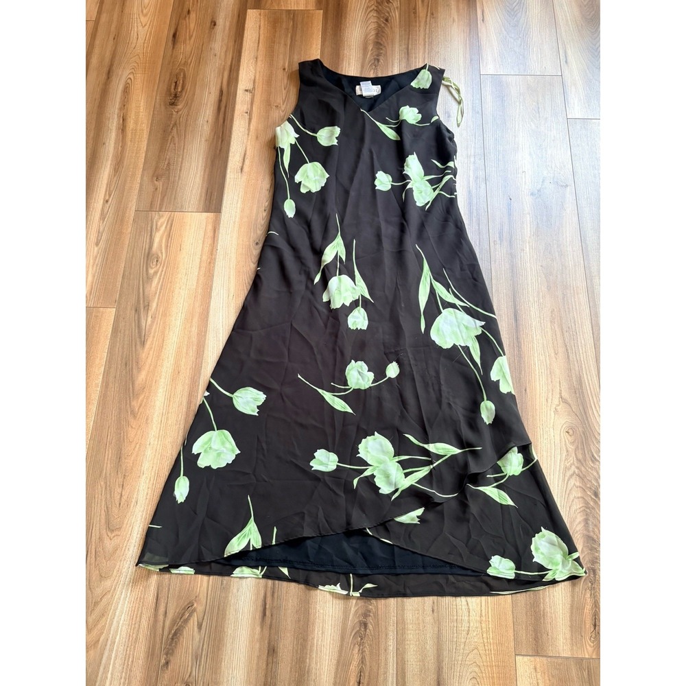 Studio I Day dress Women's 10 Maxi Sundress Black Green Floral